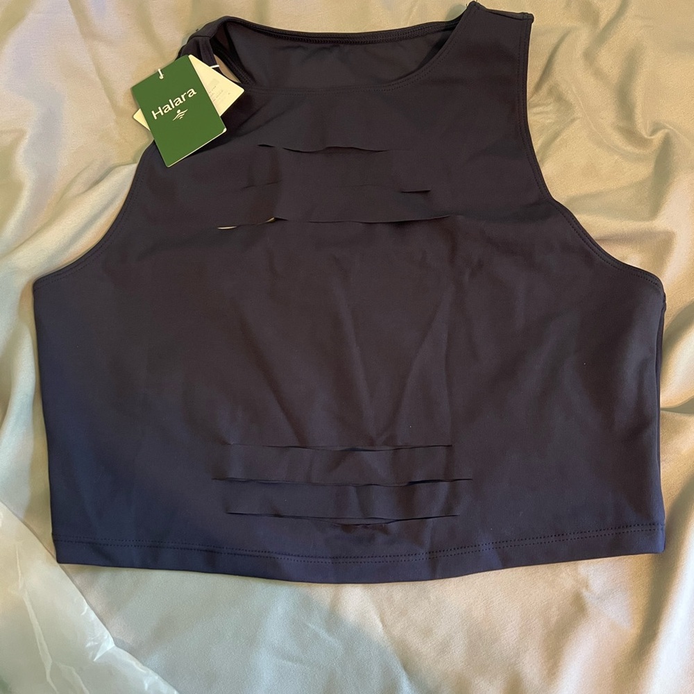HALARA Navy Crop Top with Cut-Out Design